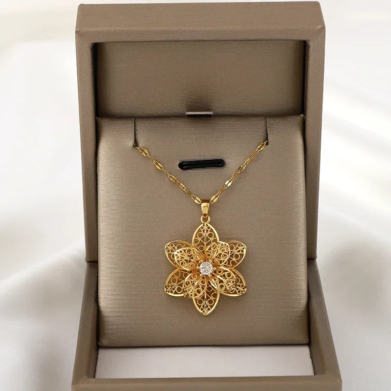 Collar con Colgante de Bonita Flor Giratoria Antiestrés