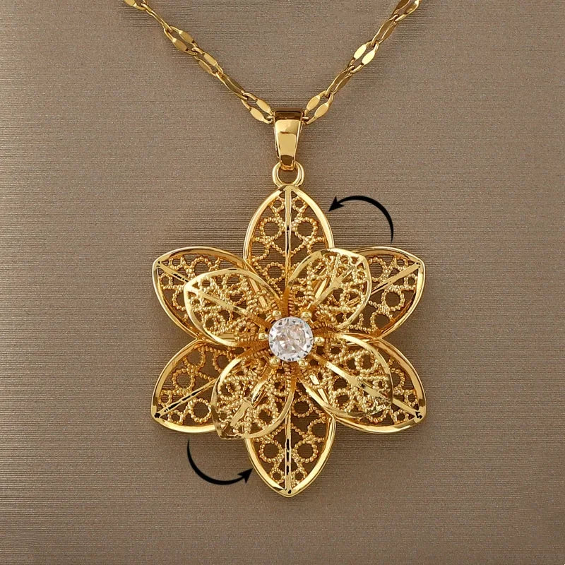 Collar con Colgante de Bonita Flor Giratoria Antiestrés