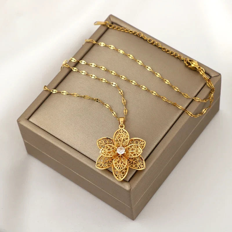 Collar con Colgante de Bonita Flor Giratoria Antiestrés