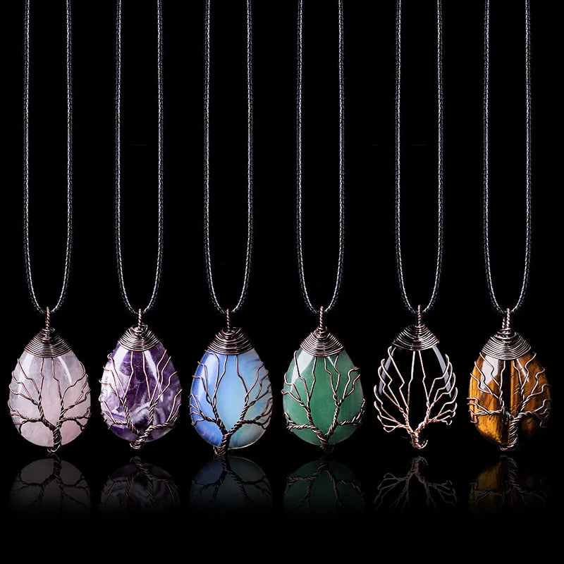 Collar Colgante Bola Piedra Natural Árbol de la Vida