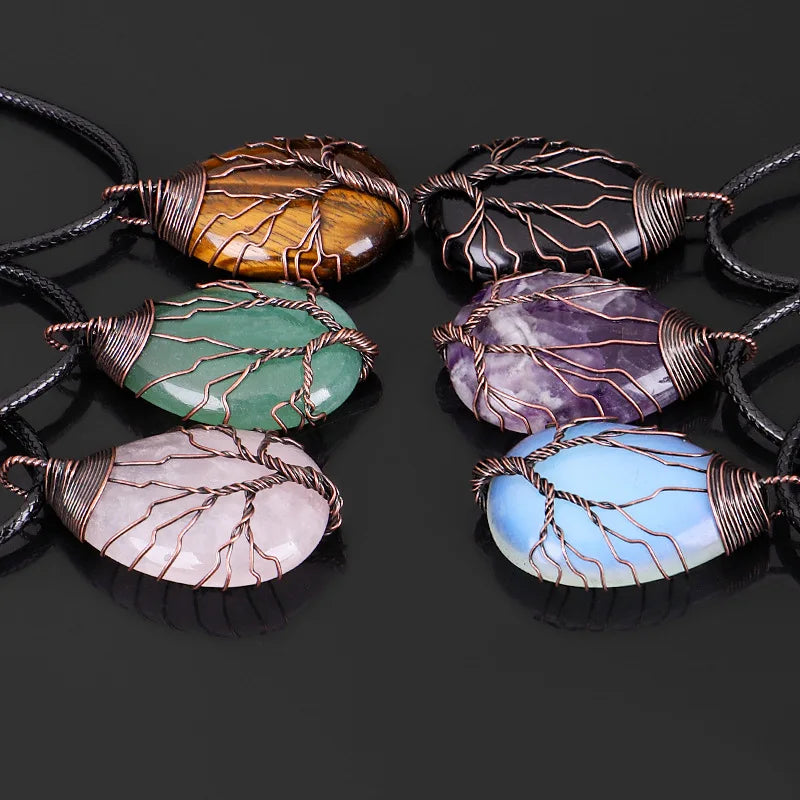 Collar Colgante Bola Piedra Natural Árbol de la Vida