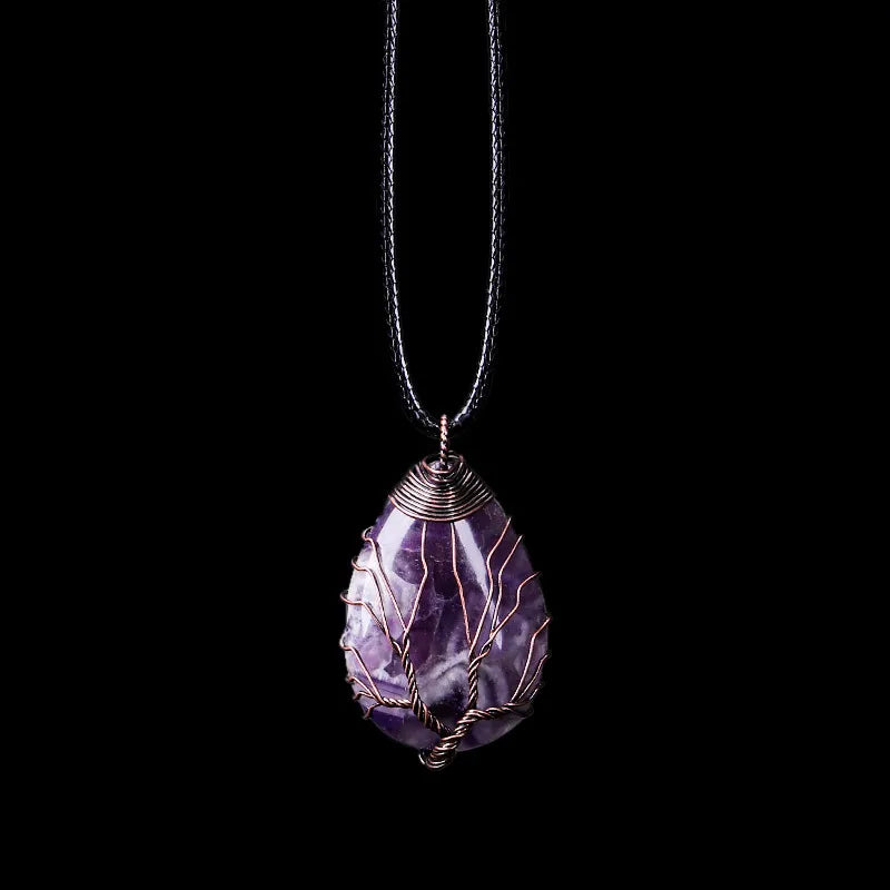 Collar Colgante Bola Piedra Natural Árbol de la Vida amatista