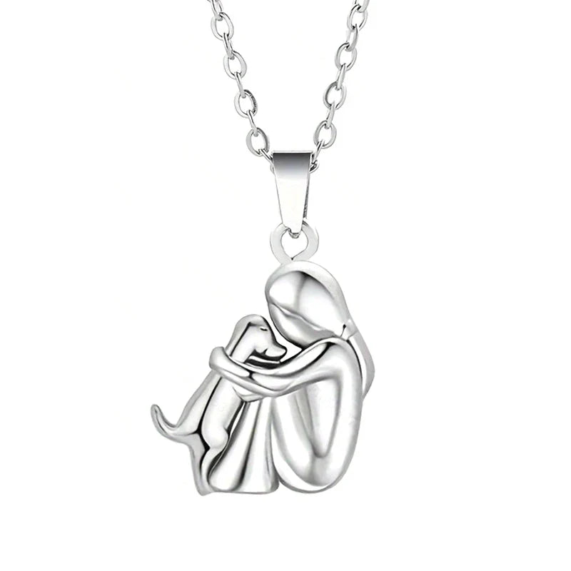 Collar Colgante Abrazo Perro y Dueño plata