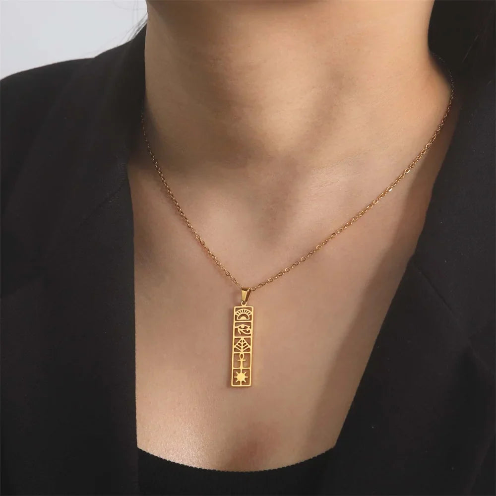 Collar Colgante Cartucho Jeroglíficos Egipto oro estilo 1