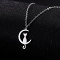 Collar Colgante Gato Creciente de luna plata