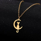 Collar Colgante Gato Creciente de luna oro