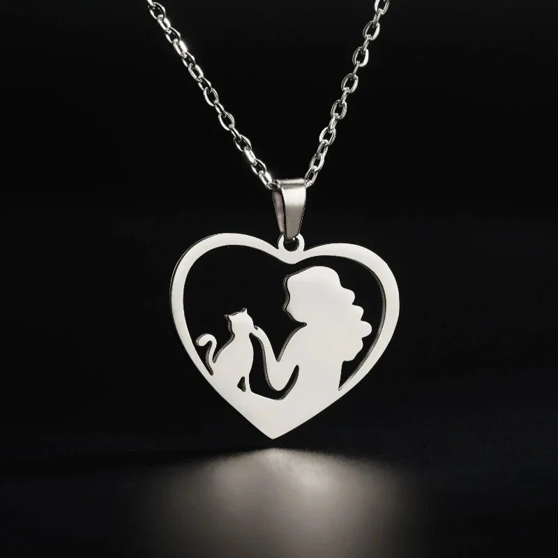 Collar Colgante Gato & Dueña plata