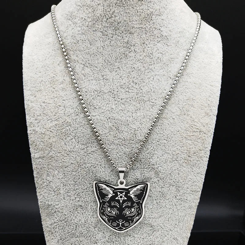 Collar Colgante Gato Negro Pentáculo Brujería Wicca
