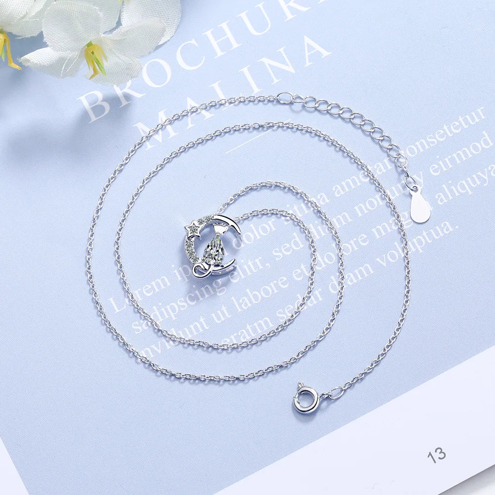 Collar Colgante Gato Circonio Plata
