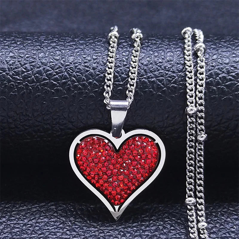 Collar Colgante Corazón & Circonitas plata y rojo