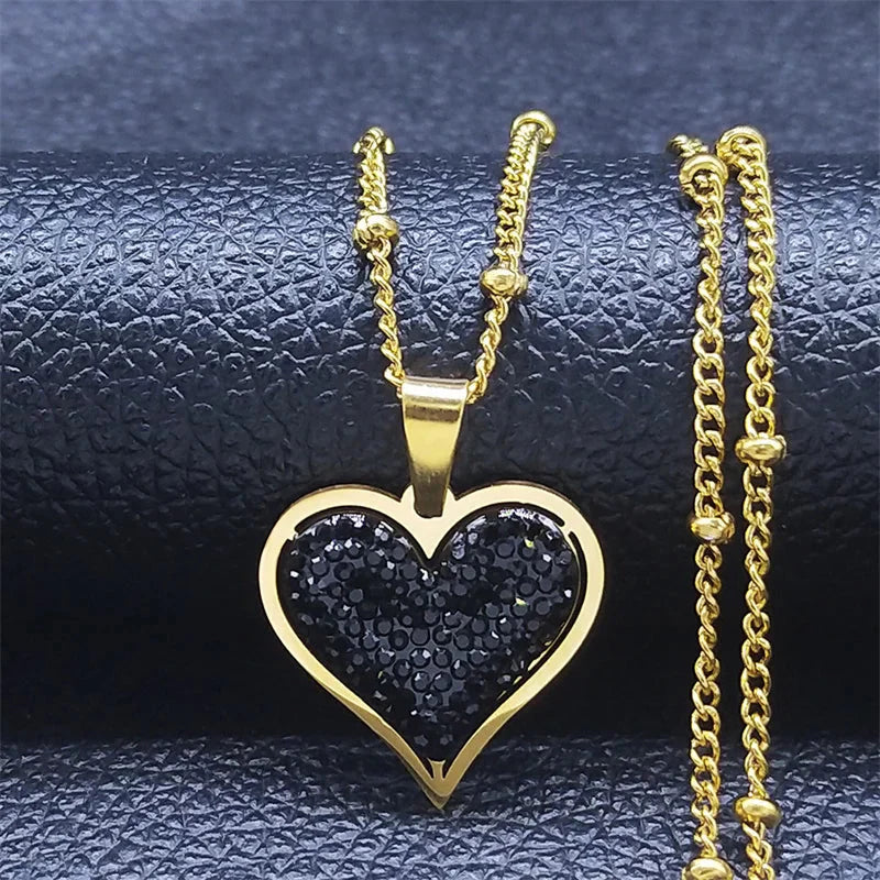 Collar Colgante Corazón & Circonitas oro y negro