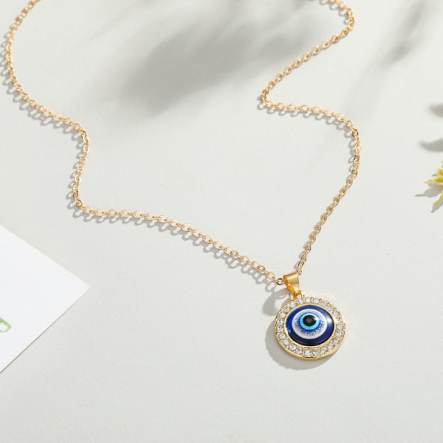 Collar Colgante Contra el Mal de Ojo Azul Griego Turco Matiasma Mataki oro