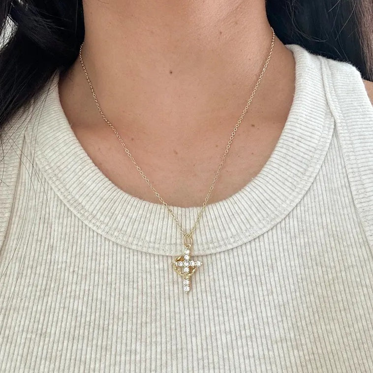 Collar Colgante Cruz y Corona plata