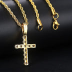 Collar y Colgante Cruz con Circonitas oro