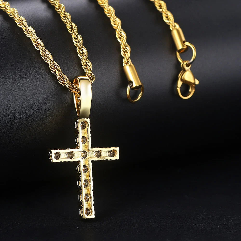 Collar y Colgante Cruz con Circonitas oro