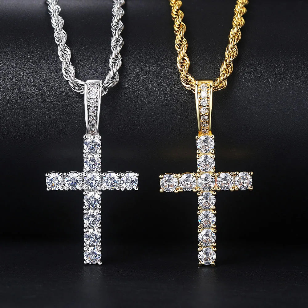 Collar y Colgante Cruz con Circonitas plata