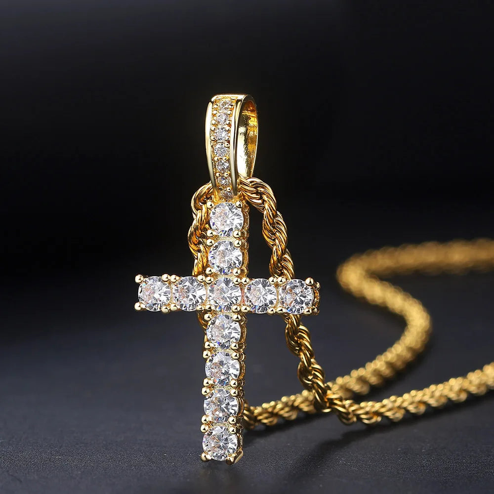 Collar y Colgante Cruz con Circonitas oro