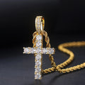 Collar y Colgante Cruz con Circonitas oro