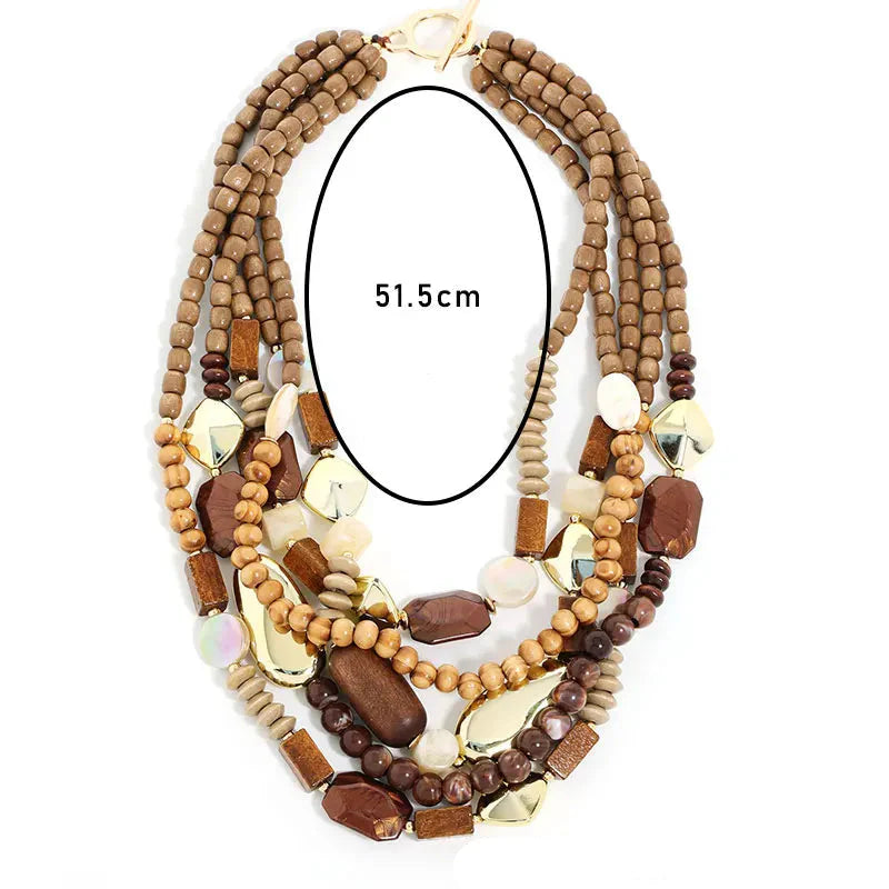 Collar Colgante de Perlas y Madera