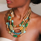 Collar Colgante de Perlas y Madera verde