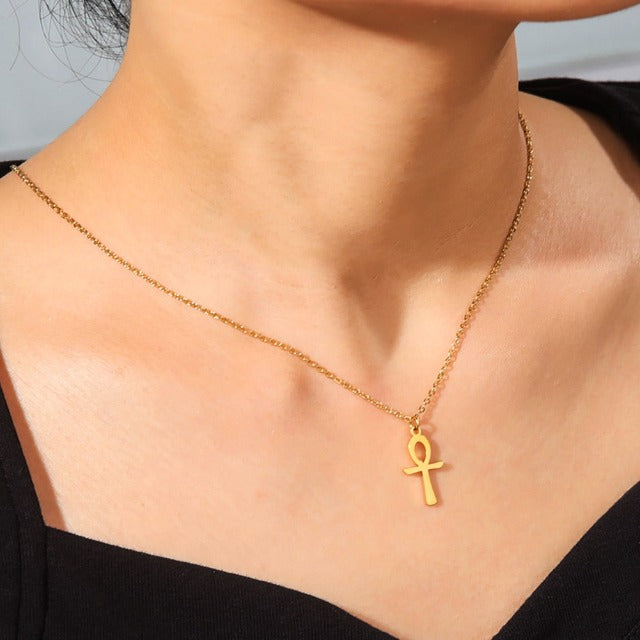 Collar Colgante Egipcio Cruz de Ankh para Mujer oro