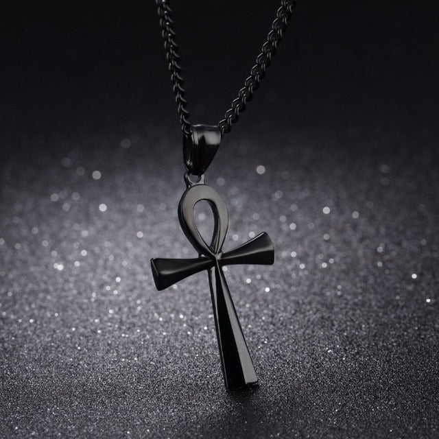 Collar Colgante Egipcio Cruz de Ankh Hombre Mujer negro
