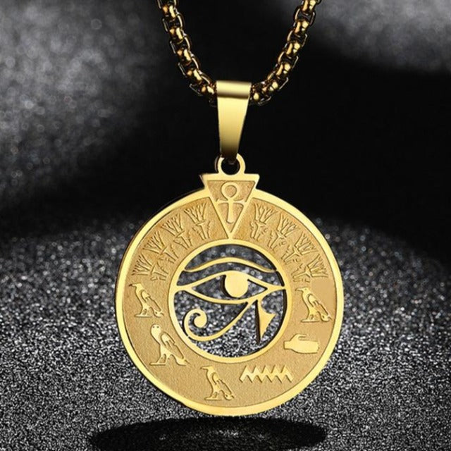 Collar Colgante Egipcio Ojo de Horus Hombre Mujer oro