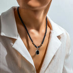 Collar con Colgante de Perlas Negras para Hombre