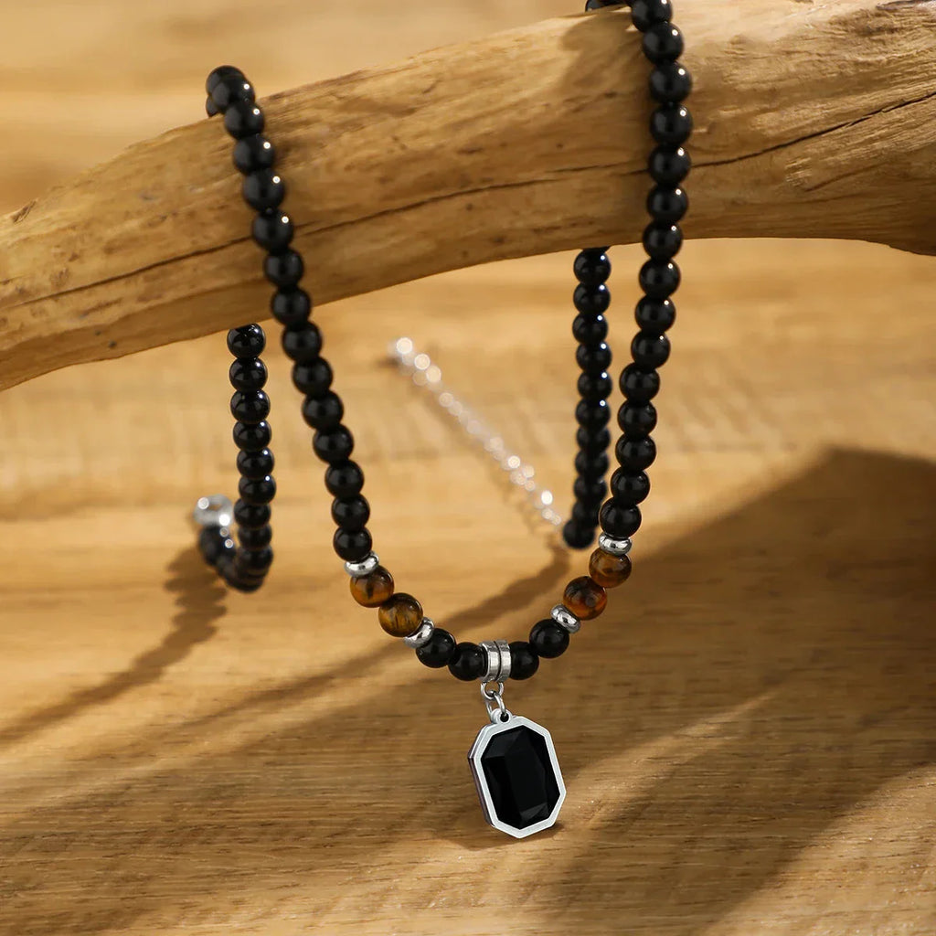 Collar con Colgante de Perlas Negras para Hombre