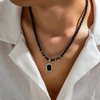 Collar con Colgante de Perlas Negras para Hombre