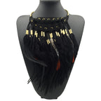 Collar Colgante Gargantilla Étnica Pluma negra