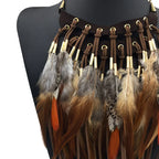 Collar Colgante Gargantilla Étnica Pluma marrón
