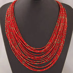 Collar Colgante Étnico Africano Multicapa rojo