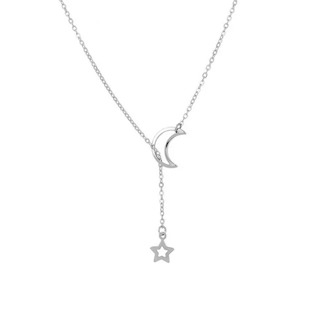 Collar Colgante Estrella y Luna plata