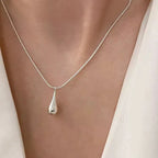 Collar con Colgante de Gota de Agua Fina Plateado