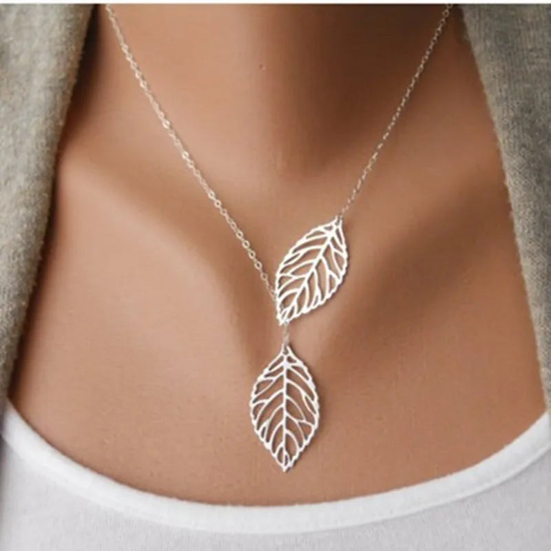 Collar Colgante Hojas Otoñales plata