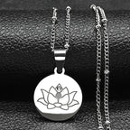 Collar Colgante Flor de Loto Cadena & Medallón plata