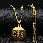 Collar Colgante Flor de Loto Cadena & Medallón oro