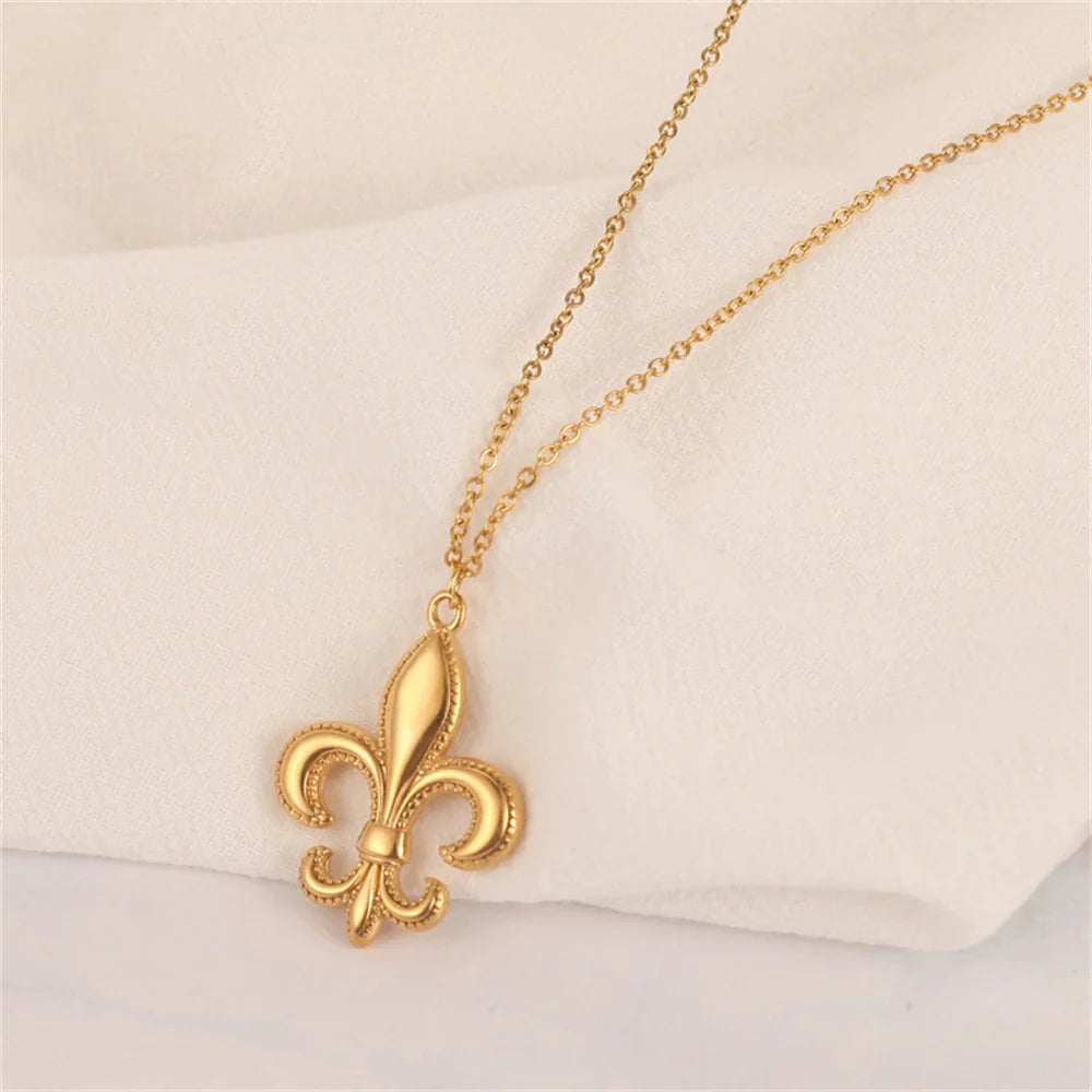 Collar y Colgante Flor de Lis Oro Hombre Mujer