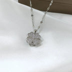 Collar Colgante Flor de Circonita Giratoria Anti-Estrés plata