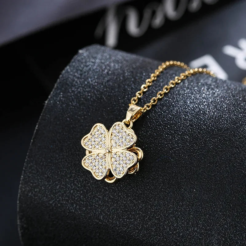 Collar Colgante Flor de Circonita Giratoria Anti-Estrés oro