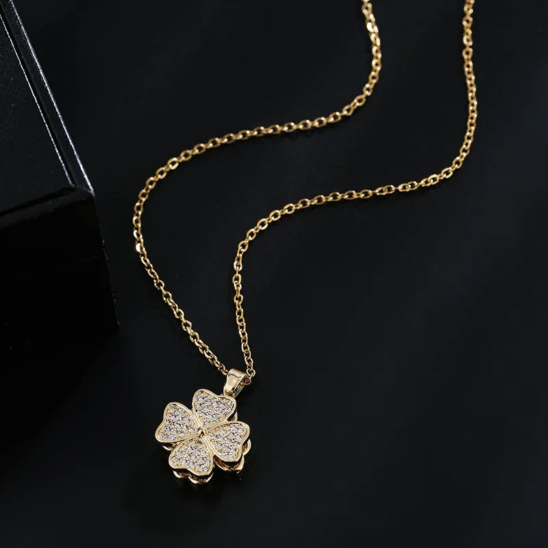 Collar Colgante Flor de Circonita Giratoria Anti-Estrés oro