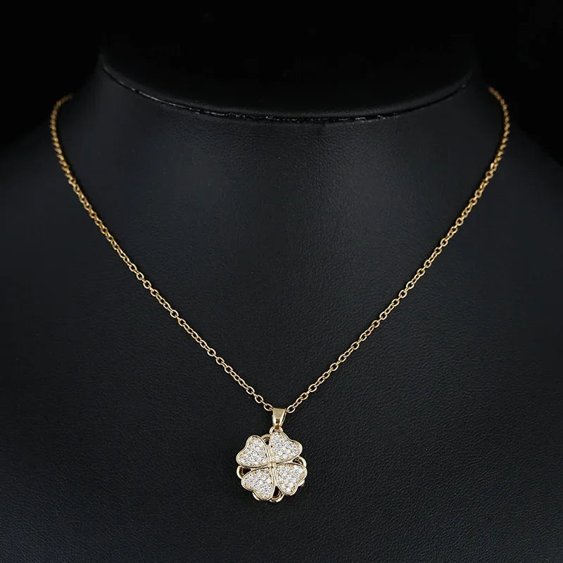 Collar Colgante Flor de Circonita Giratoria Anti-Estrés oro