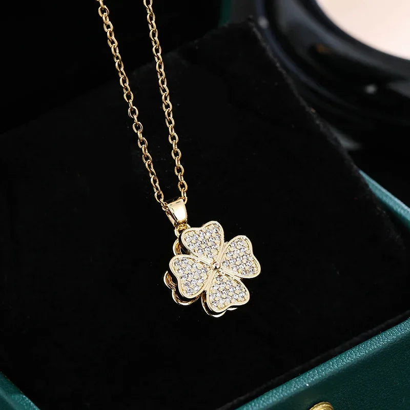 Collar Colgante Flor de Circonita Giratoria Anti-Estrés oro