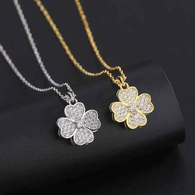 Collar Colgante Flor de Circonita Giratoria Anti-Estrés plata