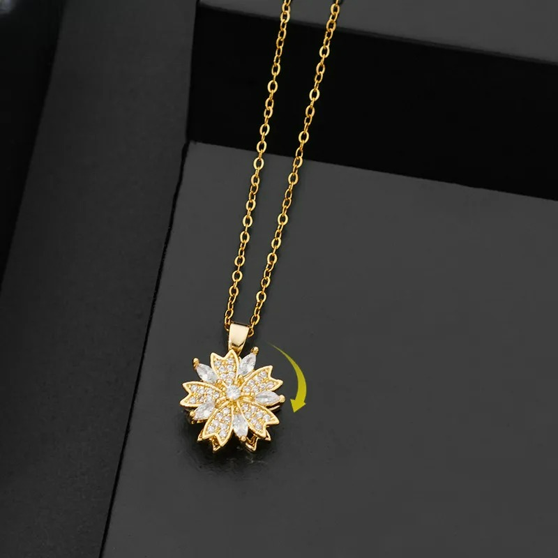 Collar Colgante Flor de Circonita Giratoria Anti-Estrés oro