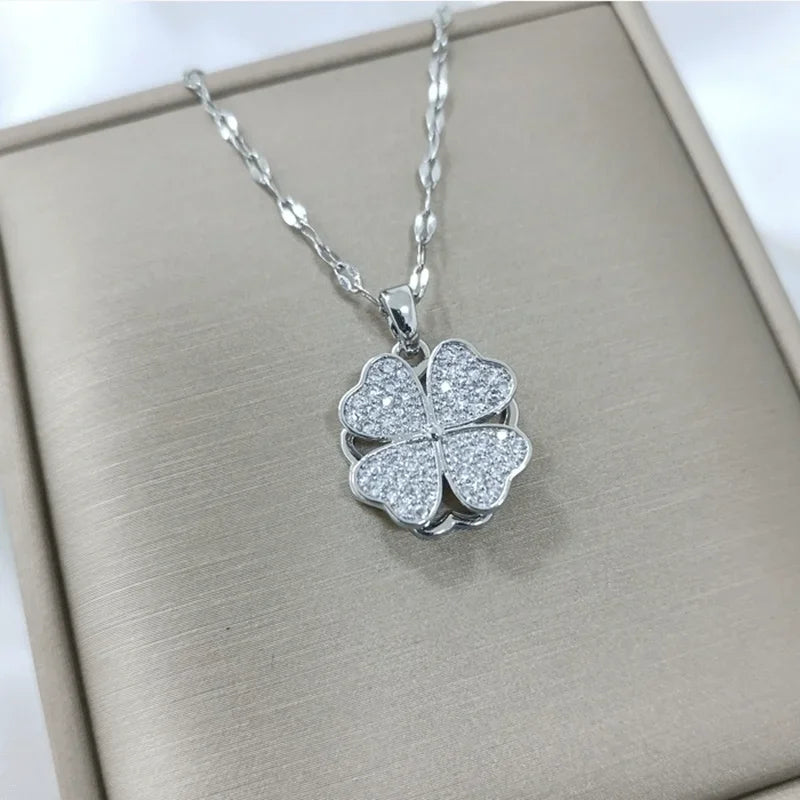 Collar Colgante Flor de Circonita Giratoria Anti-Estrés plata
