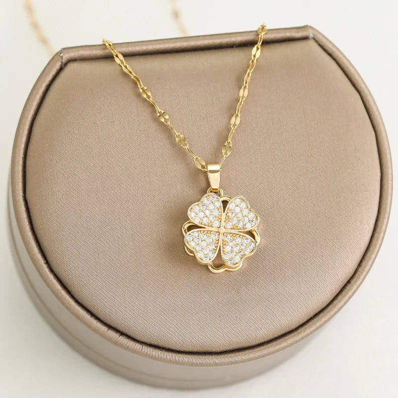 Collar Colgante Flor de Circonita Giratoria Anti-Estrés oro