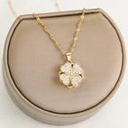 Collar Colgante Flor de Circonita Giratoria Anti-Estrés oro