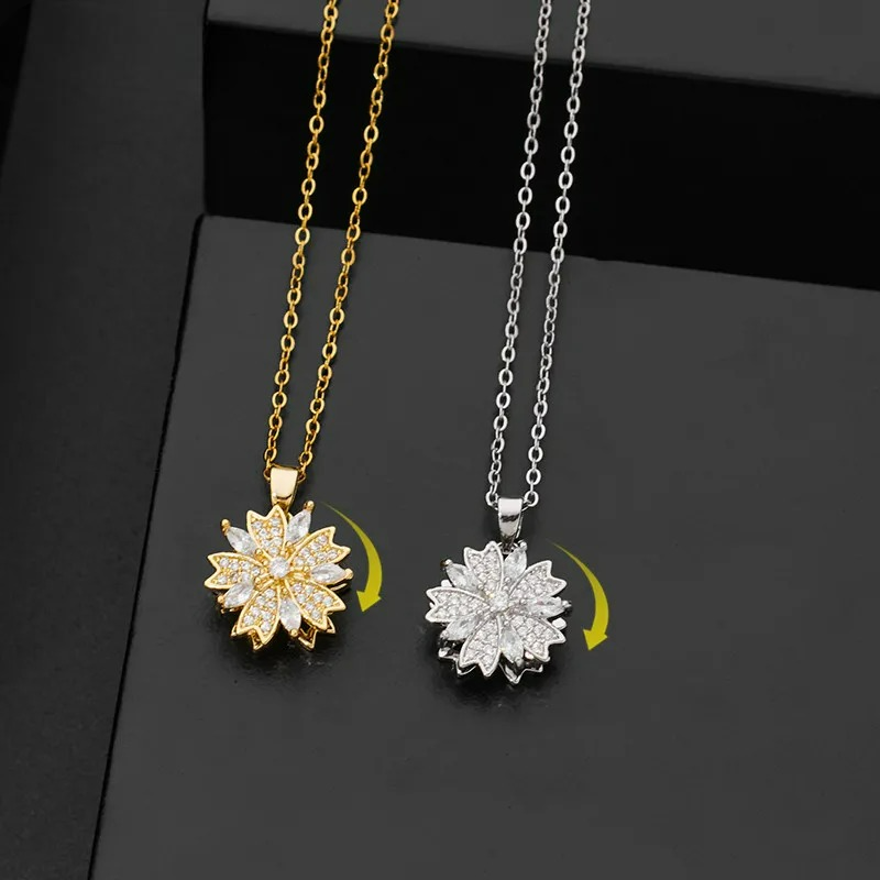 Collar Colgante Flor de Circonita Giratoria Anti-Estrés oro